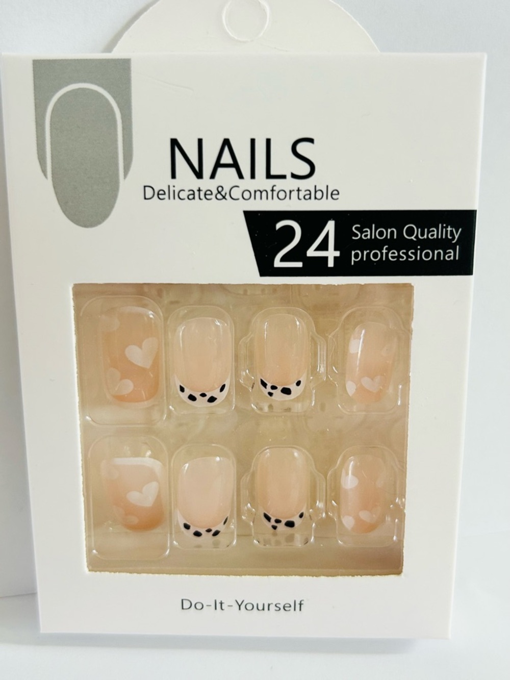 24-Piece Nude Press-On Nails with Heart & Dot Accents